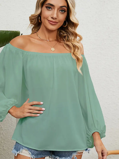 Variant image for Women Off The Shoulder Blouse White Chiffon | Elegant Style-6