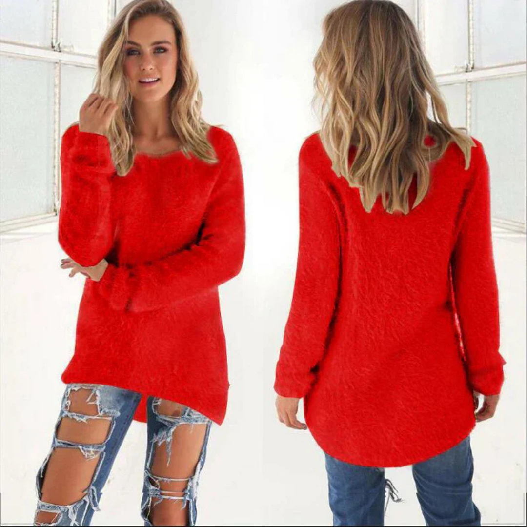 Women Fuzzy Longline Pullover | Quennie