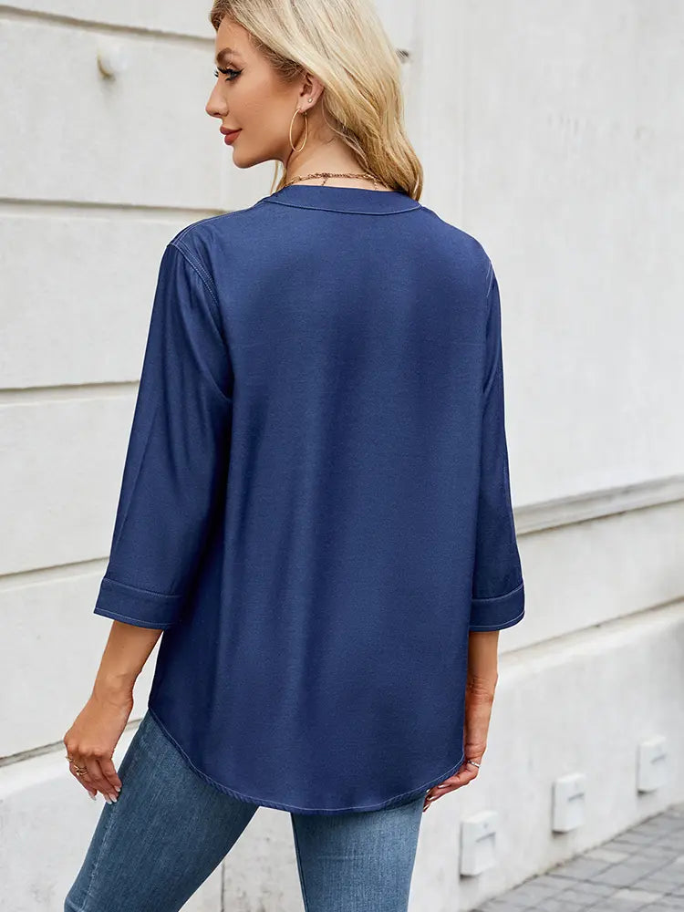 Women Denim-Look Shirt Lightweight Relaxed Fit | Chloe-6