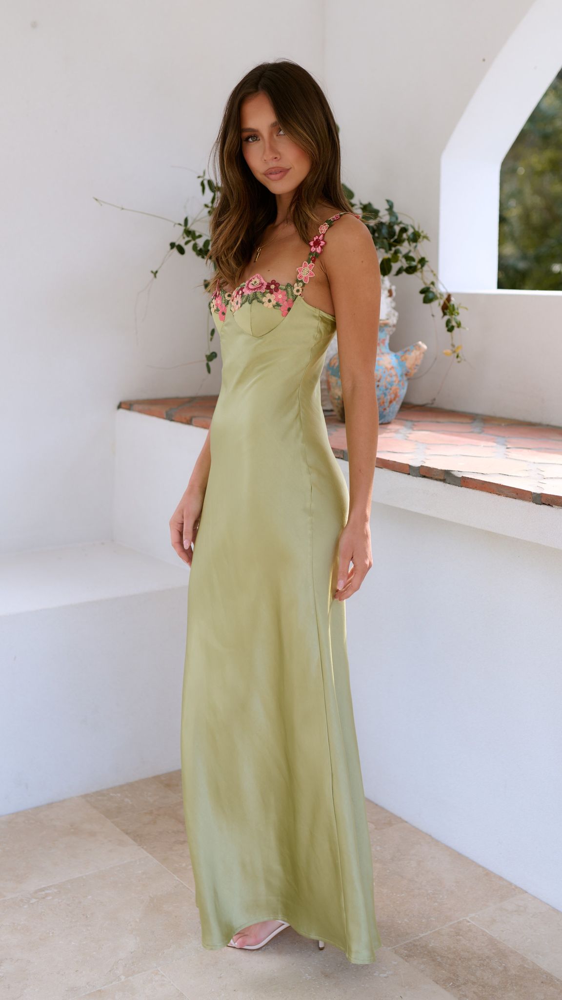 Floral Embellished Satin Maxi Dress | Beatrice