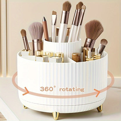 360° Rotating Makeup Organizer – Durable Plastic Cosmetic Organizer with 5 Compartments for Vanity and Brush Storage 2