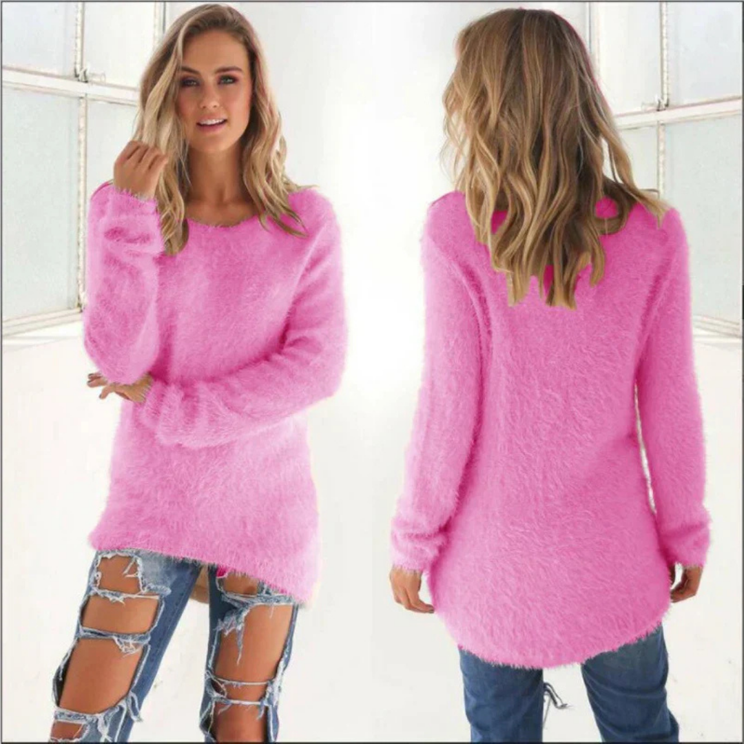 Women Fuzzy Longline Pullover | Quennie