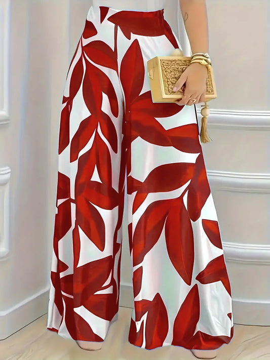 Women Wide Leg Pants Red Polyester | Elegant Style-1