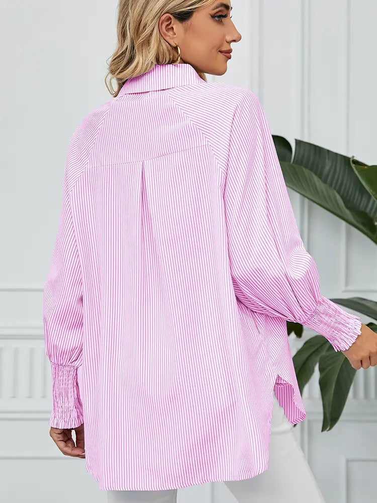 Women Loose-Fit Striped Blouse with Pleated Cuffs | Sophia-6