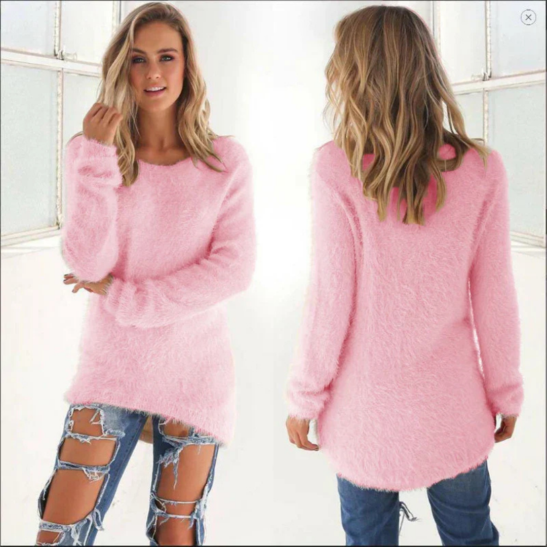Women Fuzzy Longline Pullover | Quennie