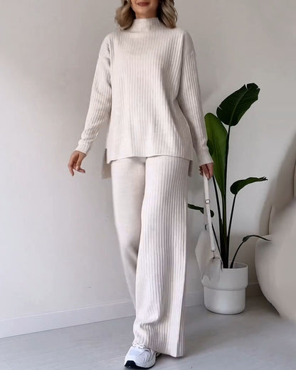 Women Ribbed Knit Wide-Leg Lounge Set | Daryelle
