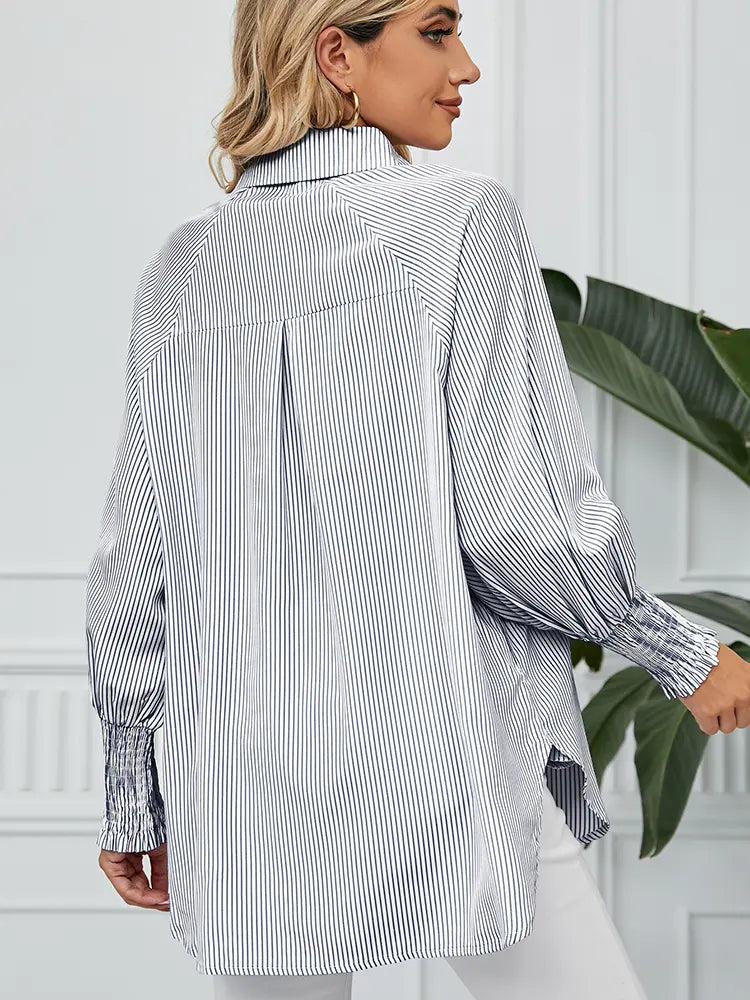 Women Loose-Fit Striped Blouse with Pleated Cuffs | Sophia-3