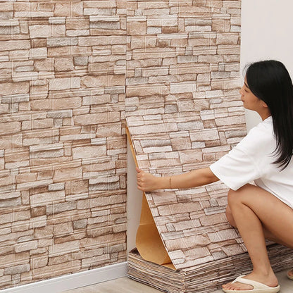 3D Foam Wall Decal - Waterproof Self-Adhesive Brick Wall Sticker Decor, 77x70cm for Home Interior Design 0