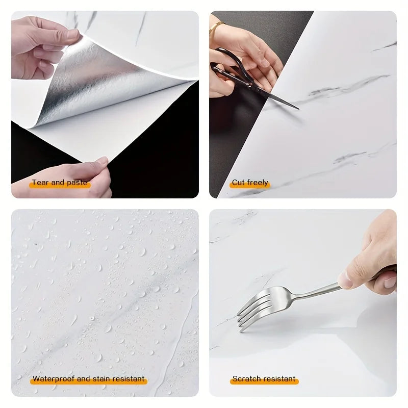 3D Self-Adhesive Wall Stickers - Waterproof PVC Marble Effect Decals for Bathroom and Kitchen, Easy Install, Non-Toxic 4