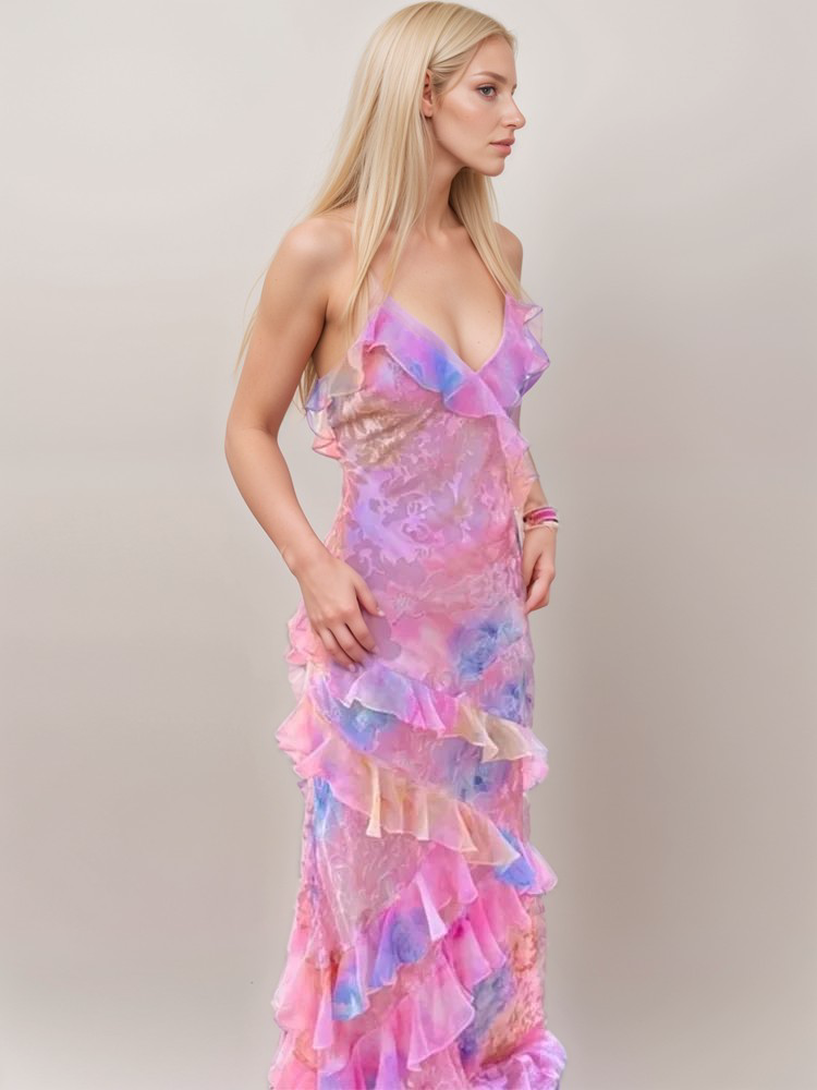 Layered Ruffle Tie-Dye Maxi Dress | Elena