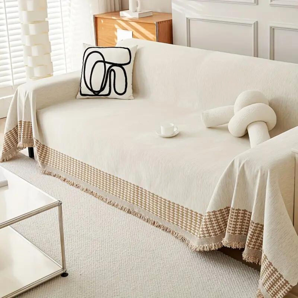 Sofa Cover Beige Chenille Cotton | Rustic Charm 2