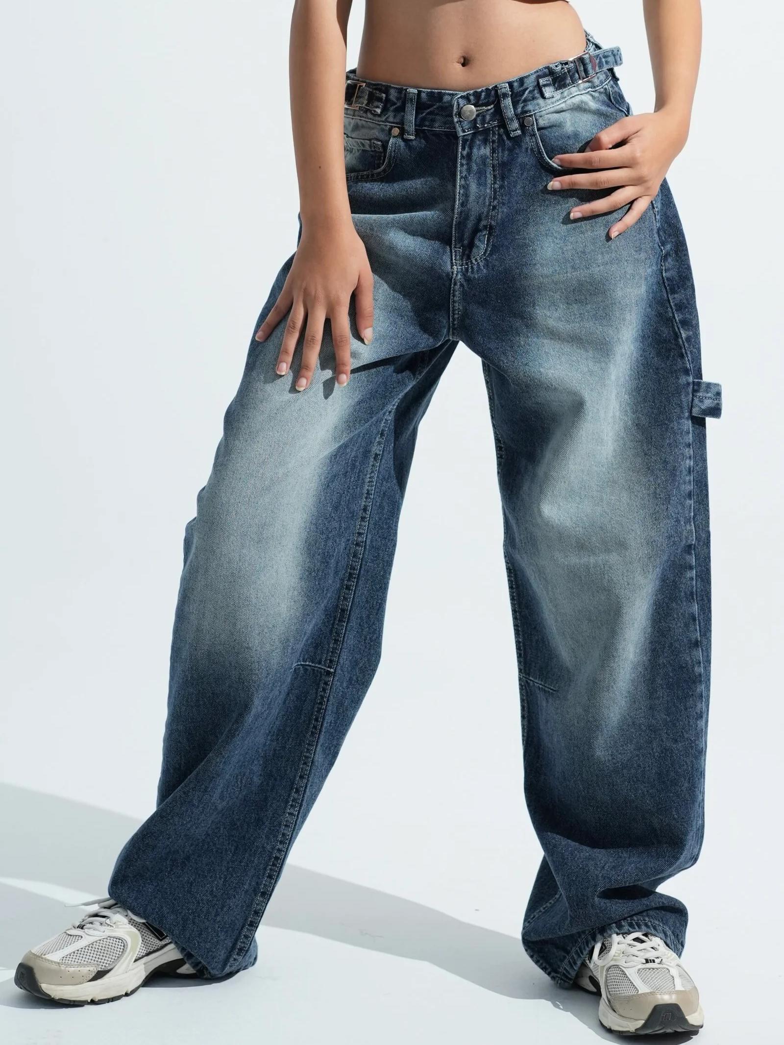 Women Balloon Jeans Blue Cotton | Bella-4