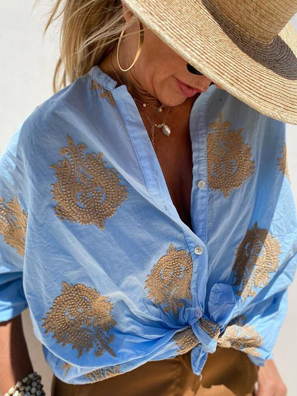 Embroidered Button-Up Shirt | Aimee