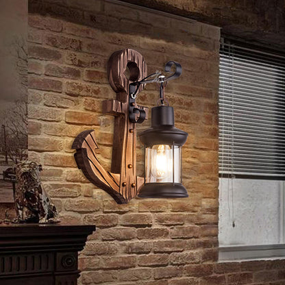 Wall Lamp Rustic Wood Anchor Lantern | Coastal Charm-4
