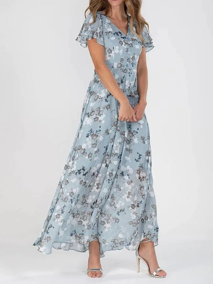 Woman Floral Flutter Sleeve Maxi Dress | Letizia