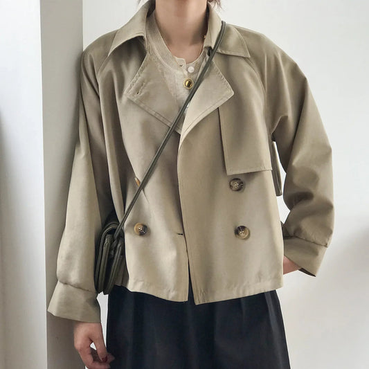 Women Cropped Double-Breasted Trench Coat | Czarina