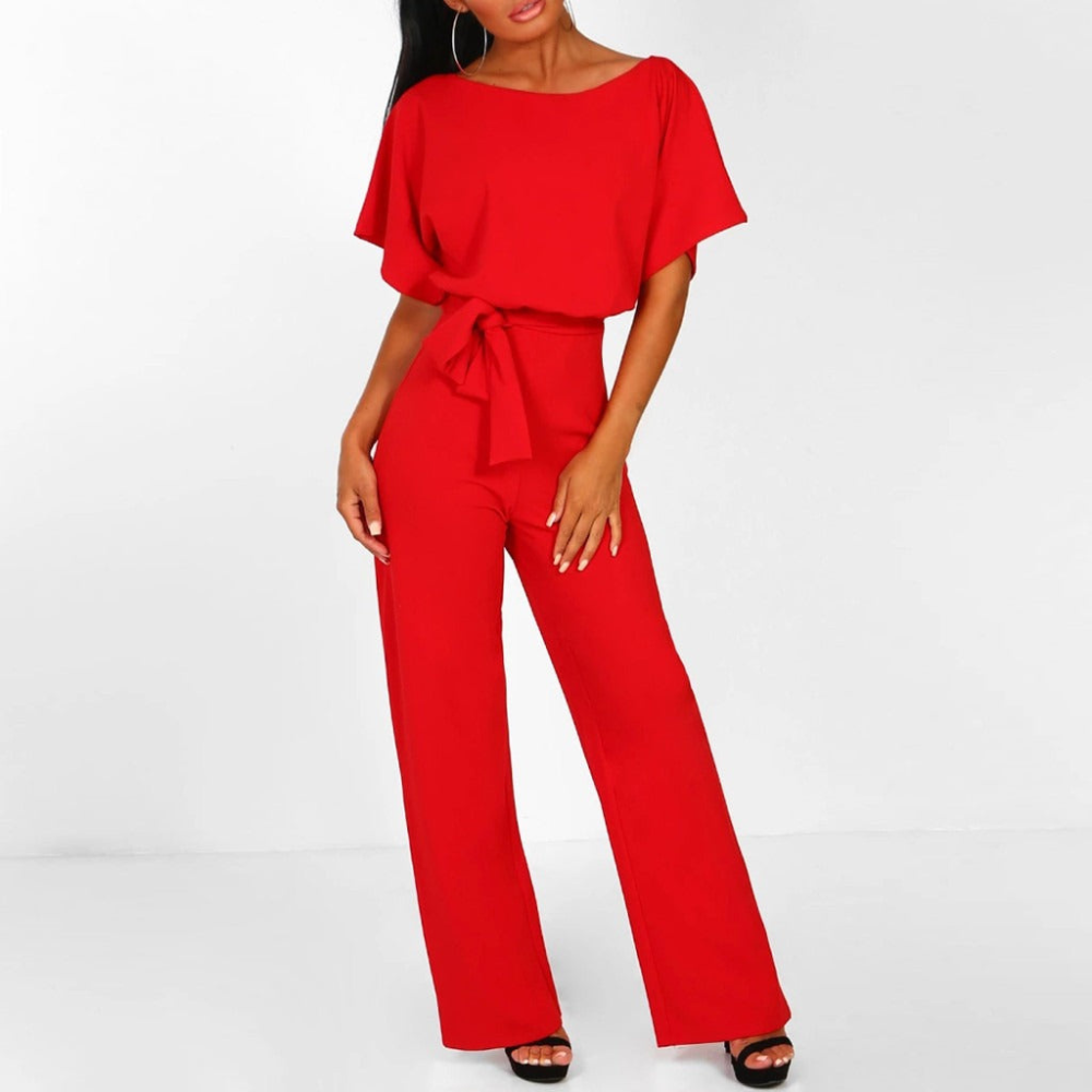 Wide-Leg Belted Jumpsuit with Batwing Sleeves | Marilyn