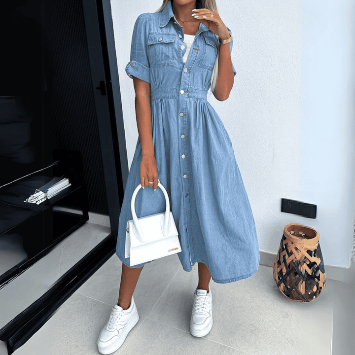 Button-Up Denim Midi Dress | Carly