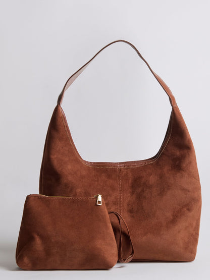 Suede Tote Bag with Pouch | Alberta