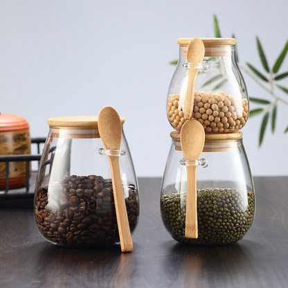 Glass Storage Jar with Bamboo Lid | Kitchen Canister for Spices and Snacks 6