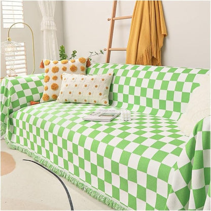 Sofa Cover Grey Microfibre Chenille | Checkerboard Design 2
