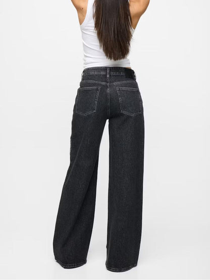 Women Wide Leg Baggy Jeans Blue Recycled Cotton | Abbie-3