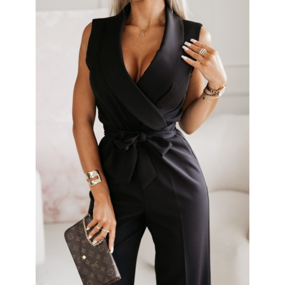 Sleeveless Wrap Jumpsuit with Wide-Leg Pants | Carmela