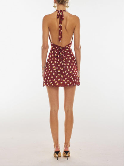 Women Mini Dress Burgundy Lycra | Vintage Charm-4