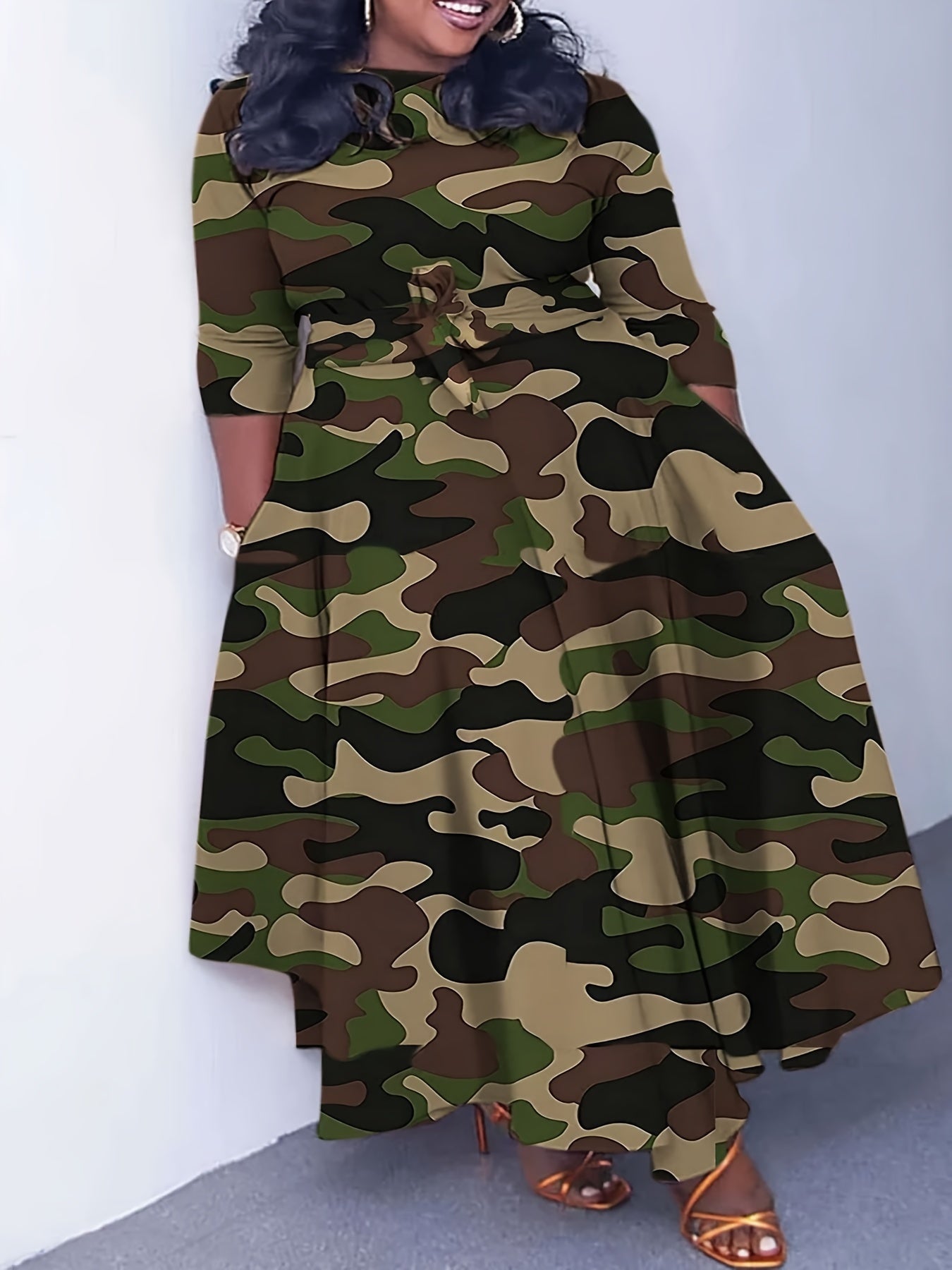 Woman Abstract Belted Wrap Maxi Dress | Laela
