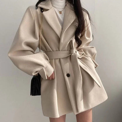Women Short Coat Beige Wool Blend | Winter Elegance-5