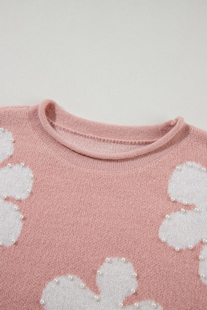 Women Sweater T-Shirt White Knit | Elegant Pearl Flower-6