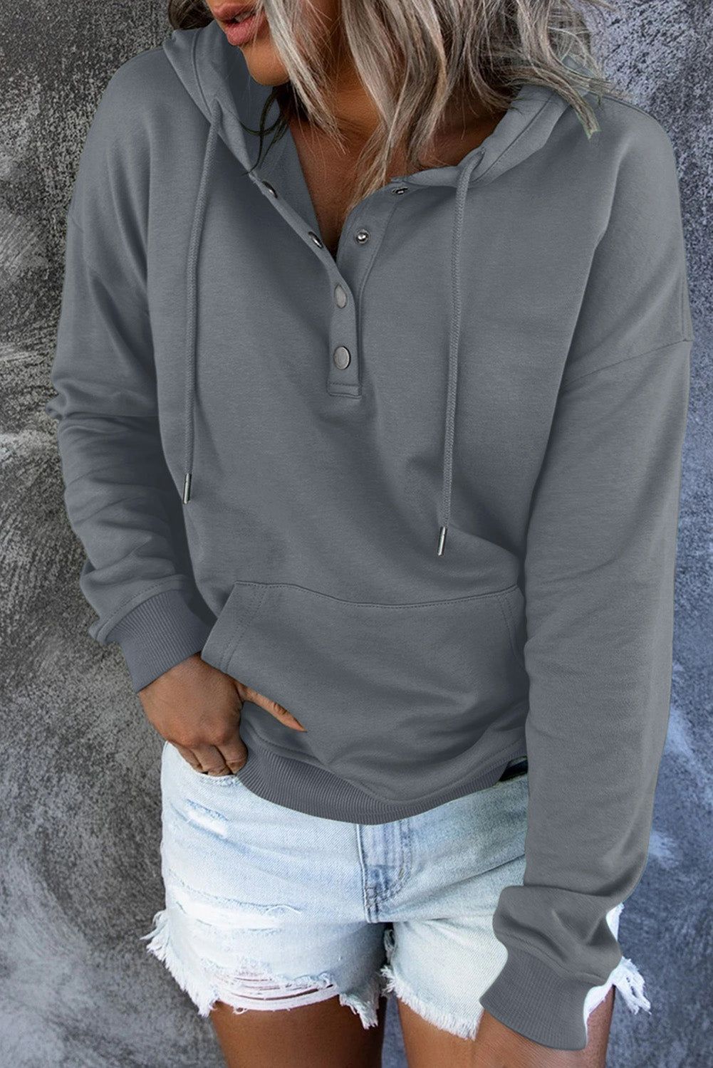 Women Hooded Button Sweatshirt | Amora