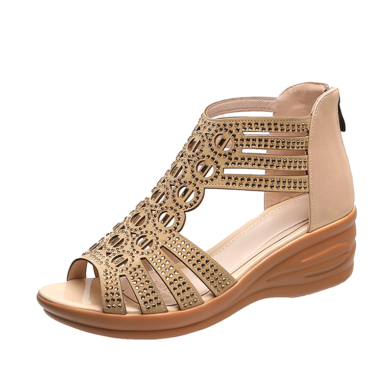 Women Strappy Sandals Beige PU Leather | Bianca-4