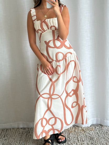 Women Maxi Dress White Beige Cotton | Azenith-4