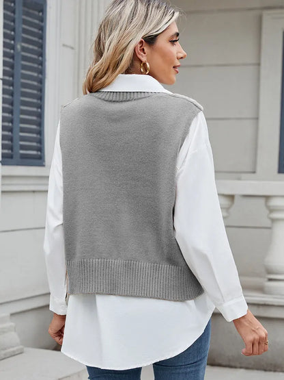 Women Vest Sweater Top Beige Knit | Sophia-4