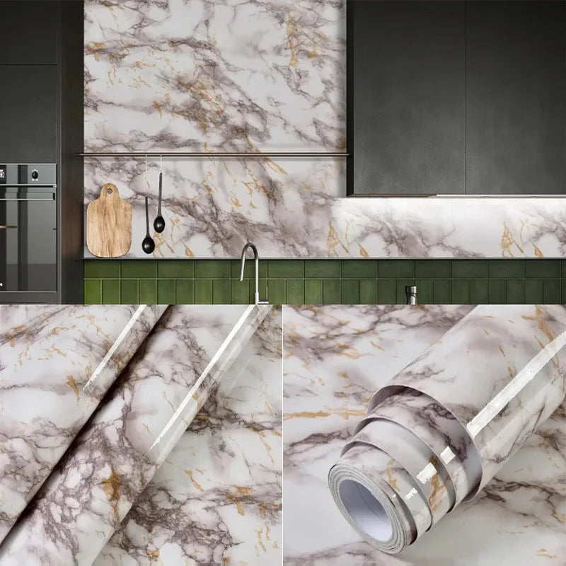40cm Self-Adhesive PVC Wallpaper in Marble Pattern – Waterproof and Oil-Proof Home Decor for Walls and Cabinets 5