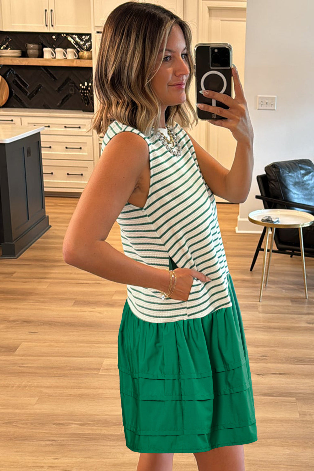 Women Mini Dress Striped Woven | Bella-4