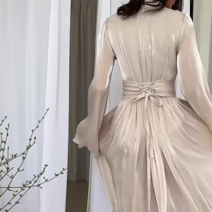 Women Long Dress Black Satin Polyester | Elegant Evening-5