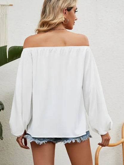 Women Off The Shoulder Blouse White Chiffon | Elegant Style-6