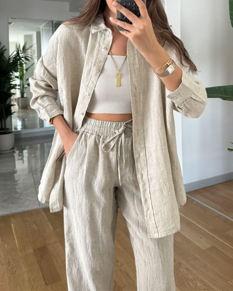 Comfy Button-up Blouse and Pants Set | Amy