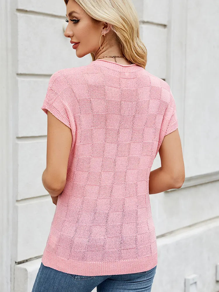Women Sweater Checkered Knit Soft Breathable | Classic Elegance-2
