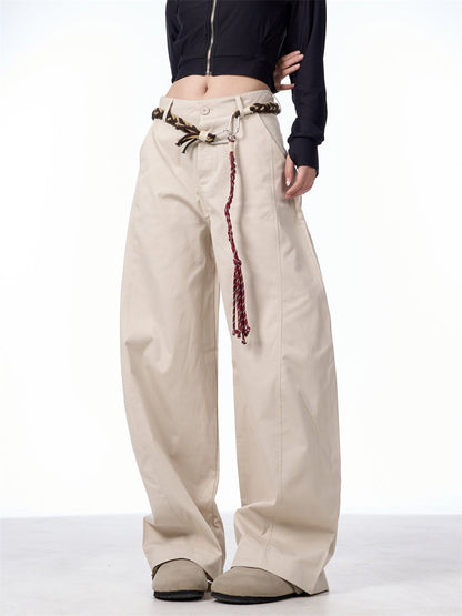 Women Wide Leg Pants Apricot Polyester | Retro Artist-3