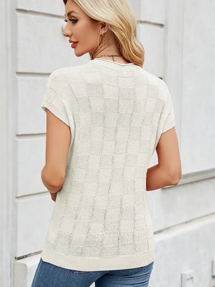 Women Sweater Checkered Knit Soft Breathable | Classic Elegance-4