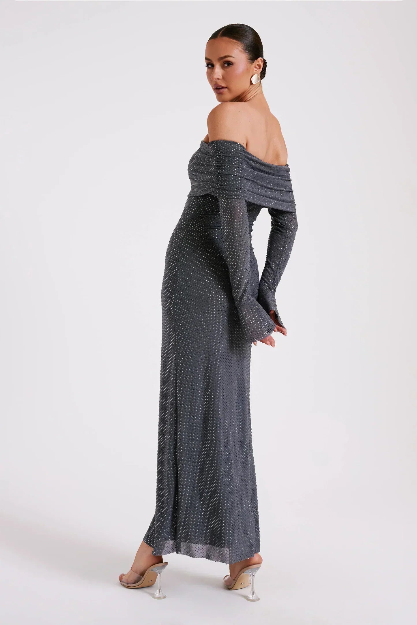 Off-Shoulder Long Knit Gown with Bell Sleeves | Giselle