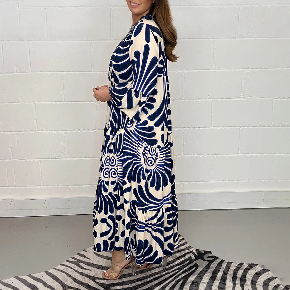 Printed Long Sleeve Tiered Maxi Dress | Yasmine