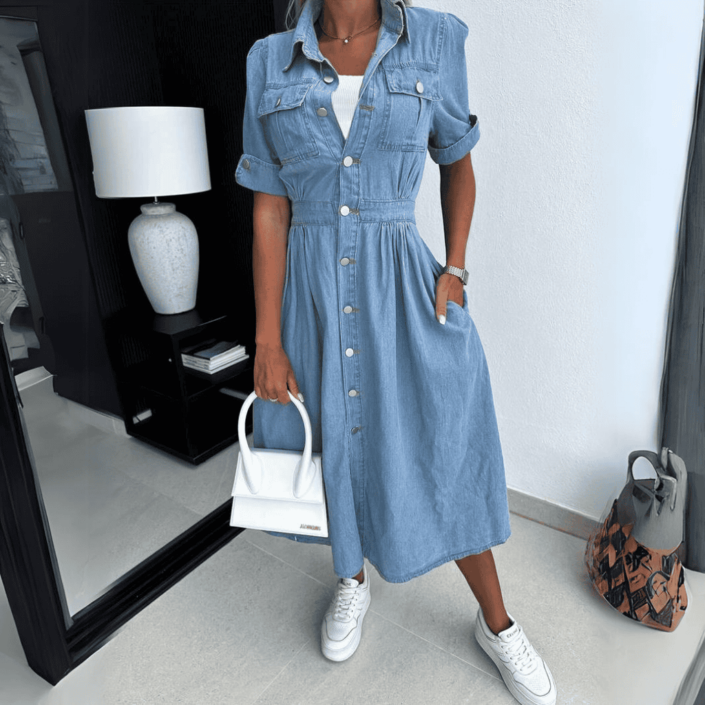 Button-Up Denim Midi Dress | Carly