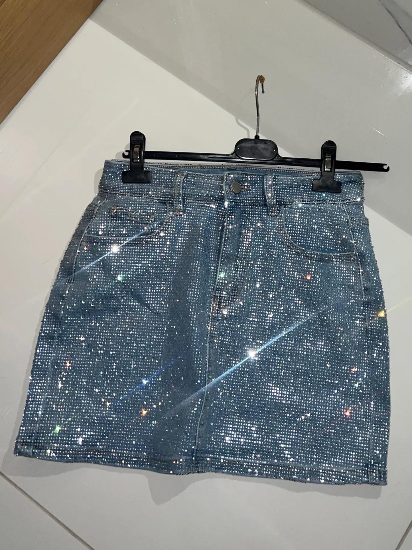 Women Mini Skirt Blue Denim Stretch | Glamour-4