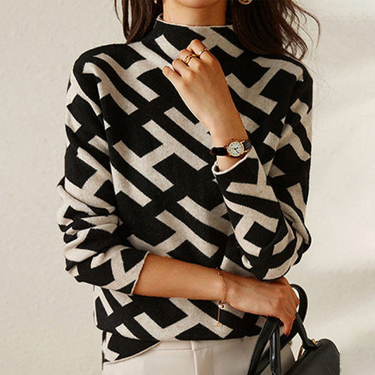 Women Geometric High-Neck Sweater | Lisara