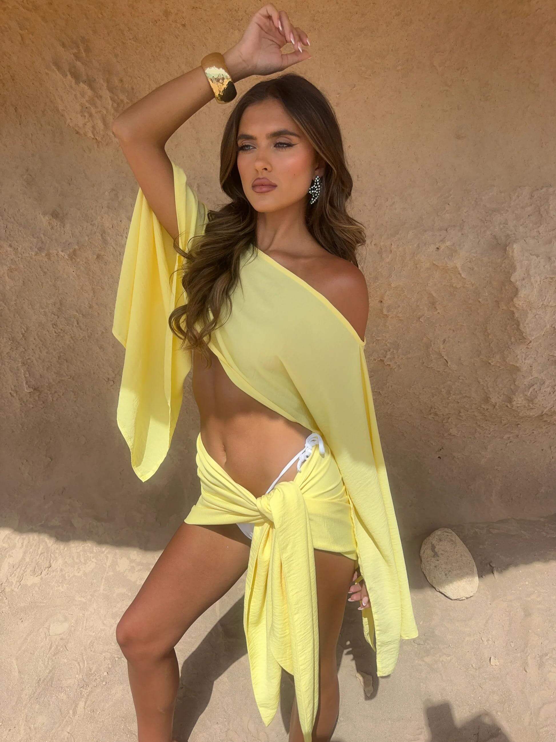 Women Sarong Set Yellow Linen | Cleo-4
