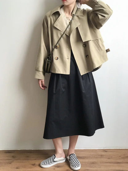 Women Cropped Double-Breasted Trench Coat | Czarina